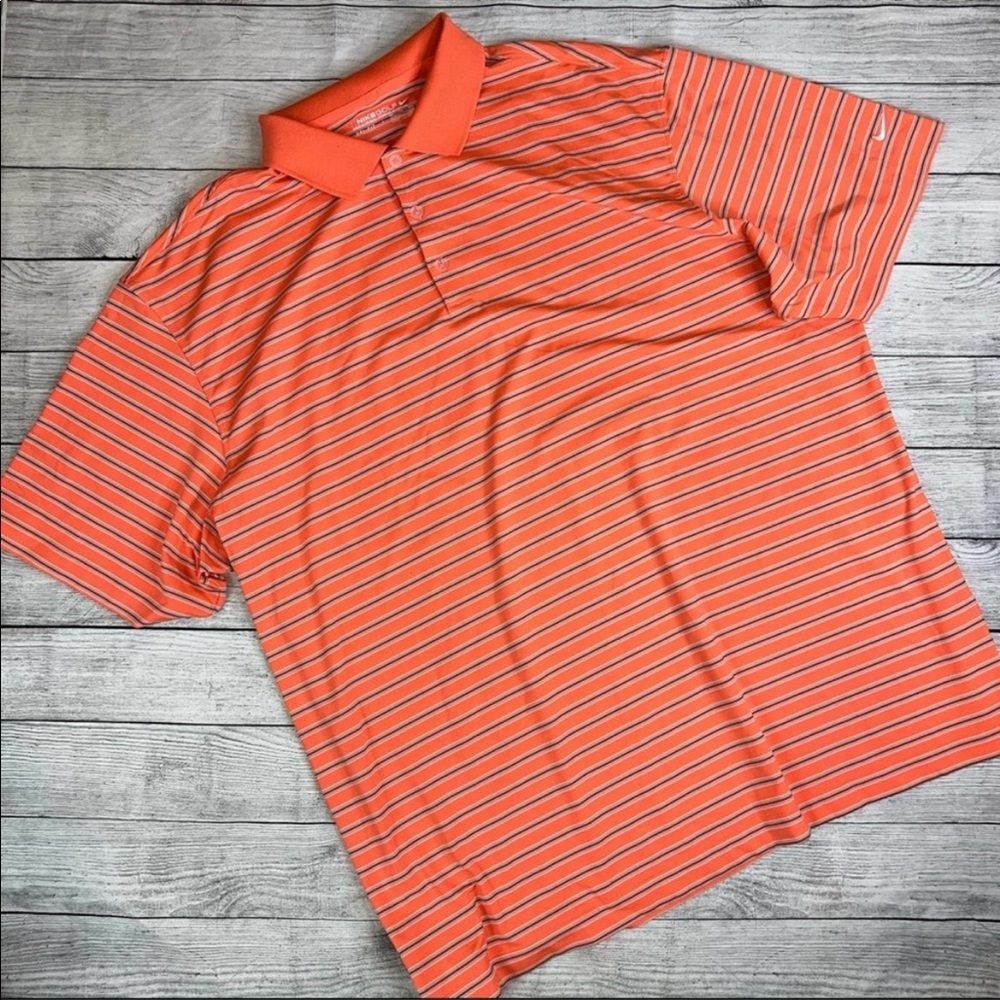 Nike GOLF Men's Dri-Fit Short Sleeve Polo Shirt Orange/ Gray Black Stripes XXL